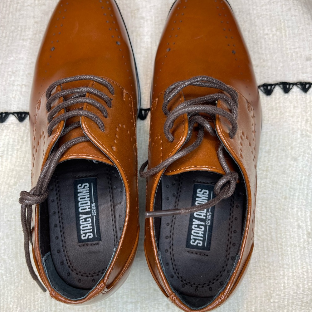 NWOT Stacy Adams Boys Brown Oxfords Dress Shoes Size 1 - Picture 6 of 9